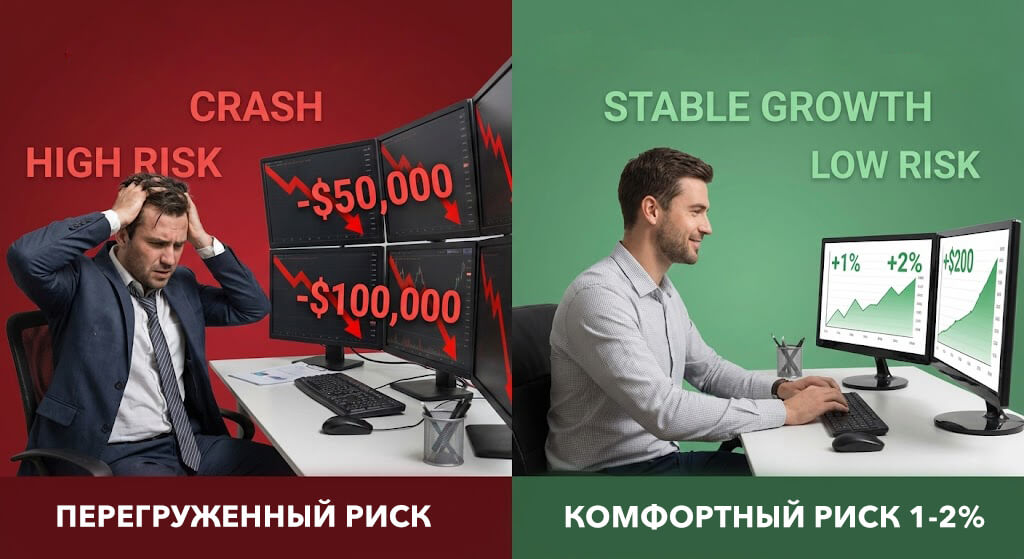 Сравнение перегруженного и комфортного риска в трейдинге