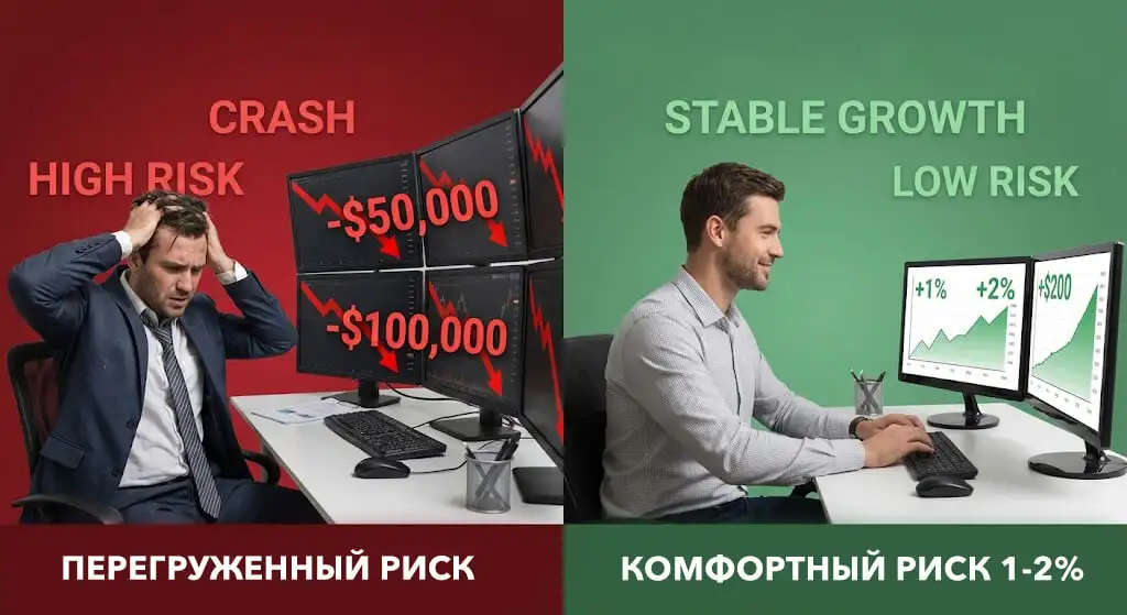 Сравнение перегруженного и комфортного риска в трейдинге