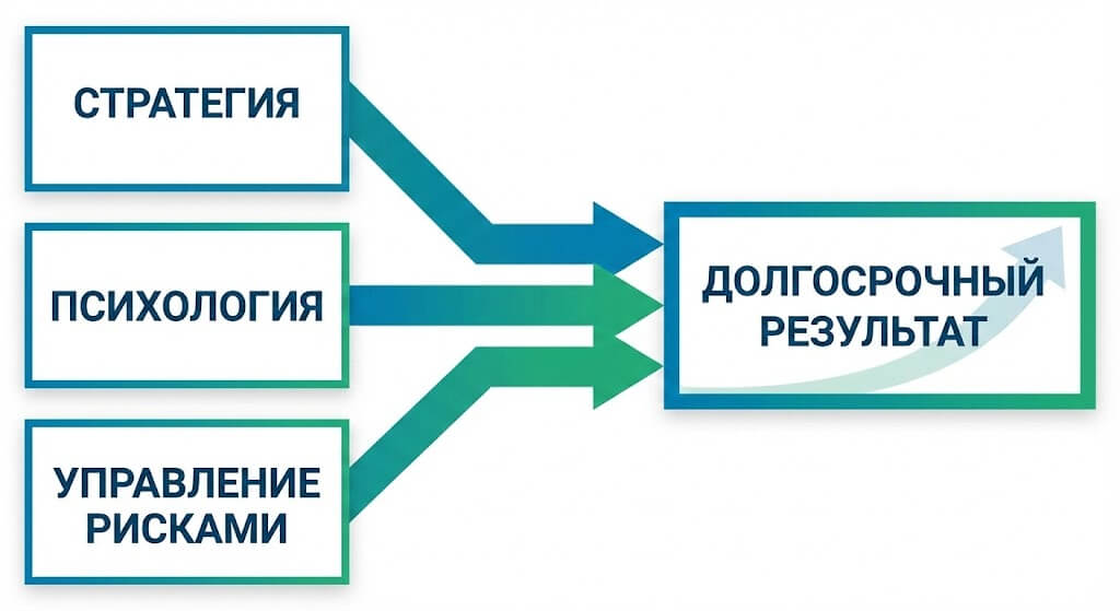 Схема: как стратегия, психология и управление рисками влияют на долгосрочный результат