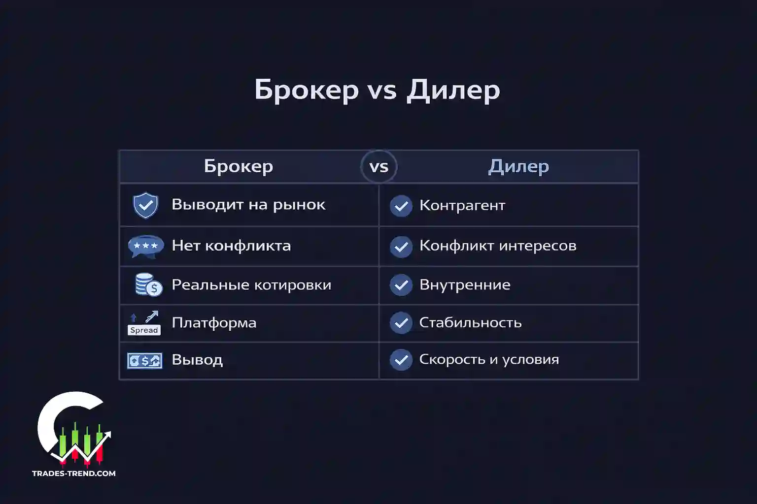 Отличие брокера от дилера - сравнительная схема