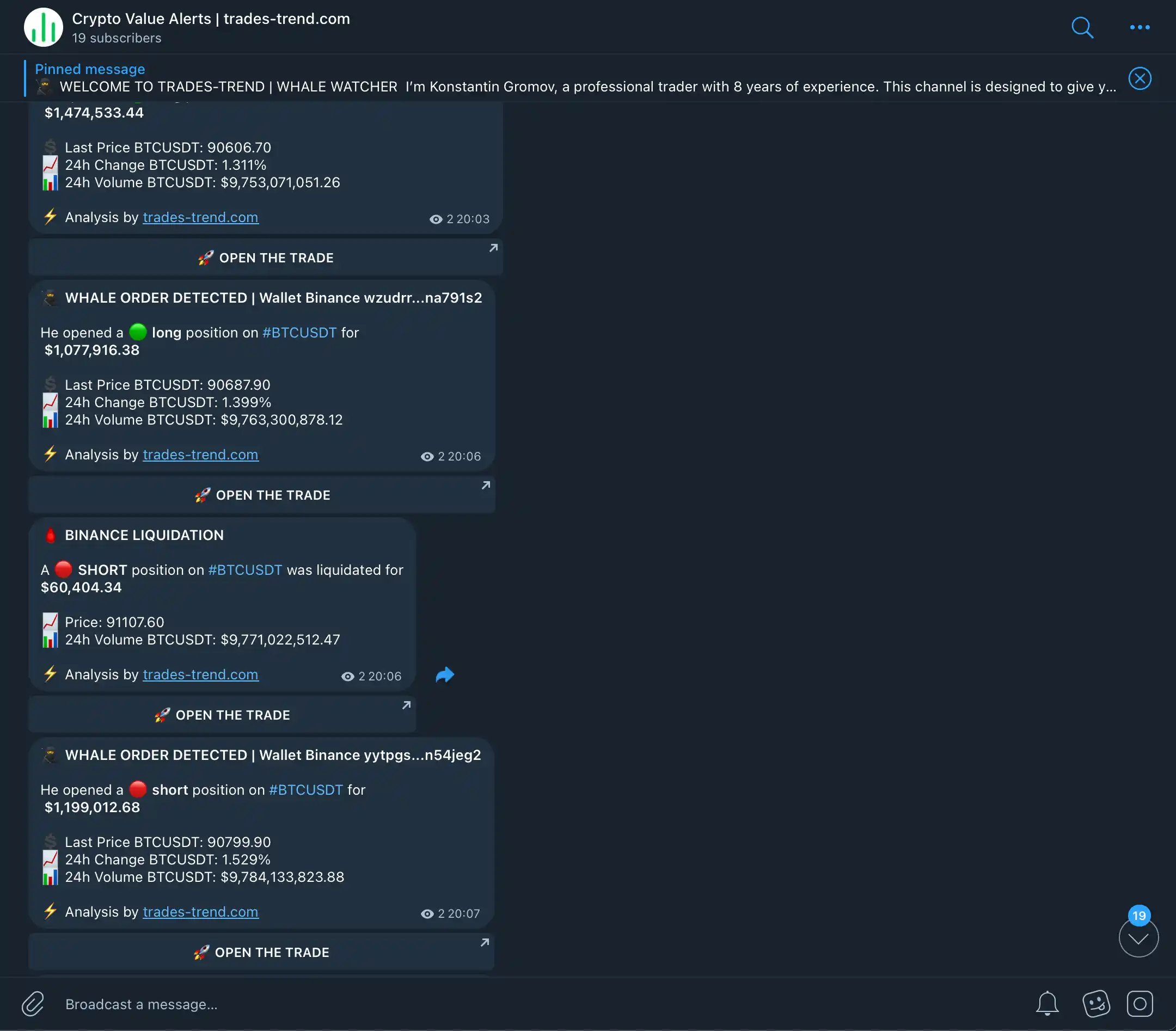 Bot de Telegram Whale Tracker: seguimiento de operaciones grandes y liquidaciones en cripto