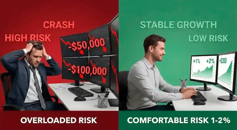 Comparison of overloaded risk vs comfortable risk in trading