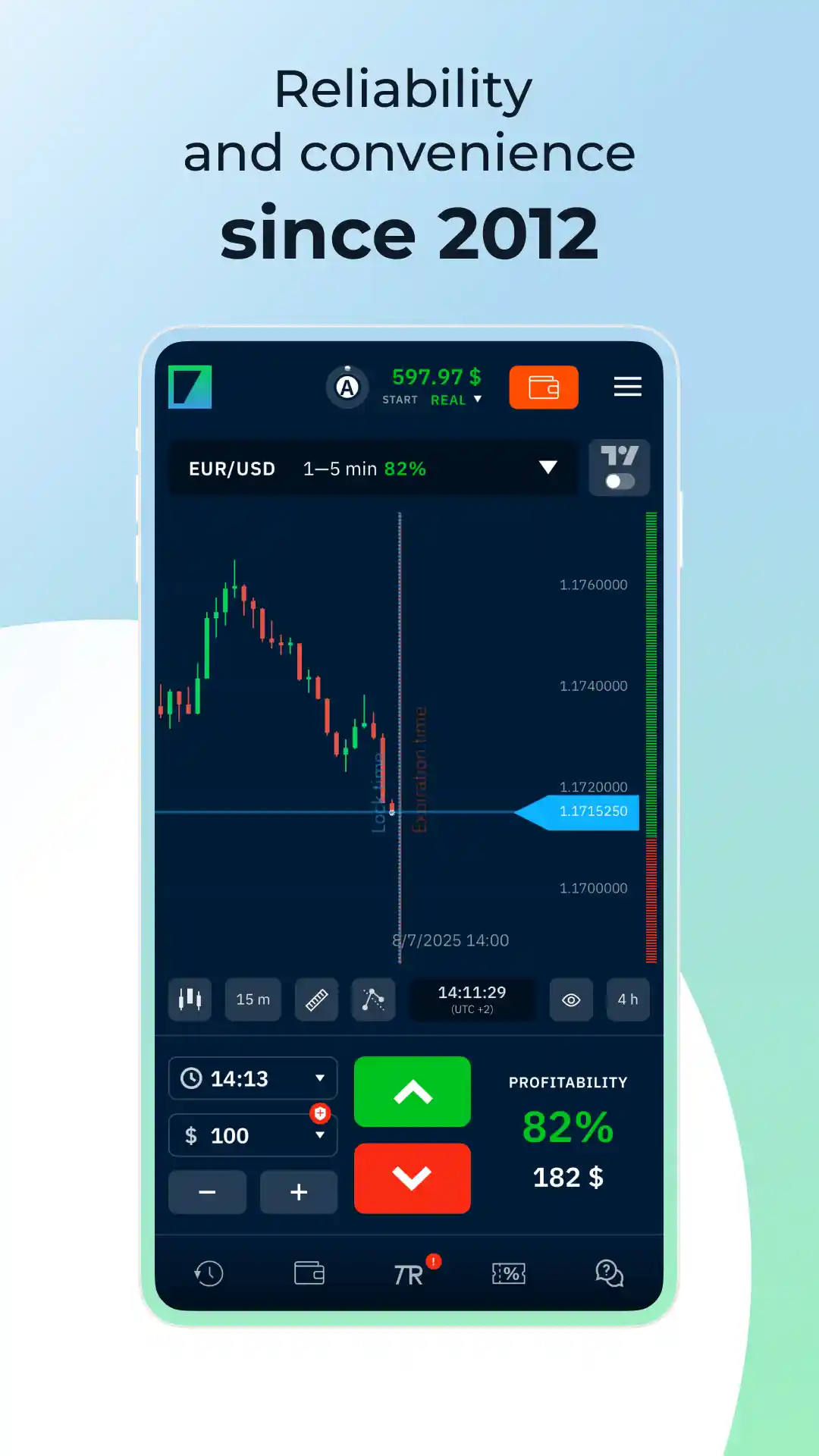 Binarium demo account — switching between demo and real account in the mobile app