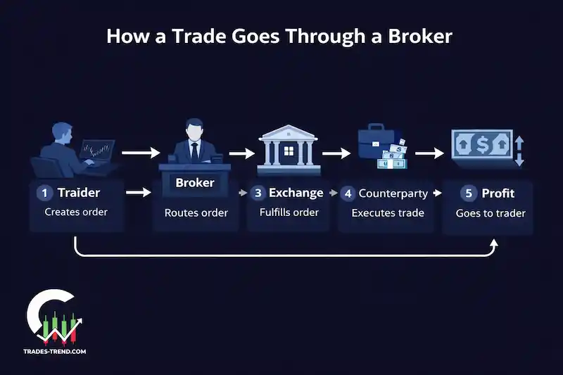Broker intermediary workflow for order execution