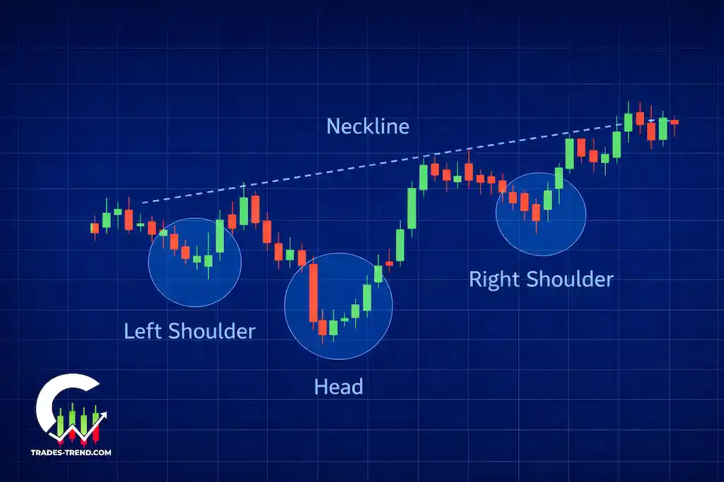 Pattern markup example: neckline, left shoulder, head, and right shoulder on a chart