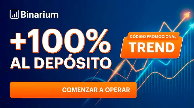 Banner del código TREND con bono +100% por depósito en Binarium