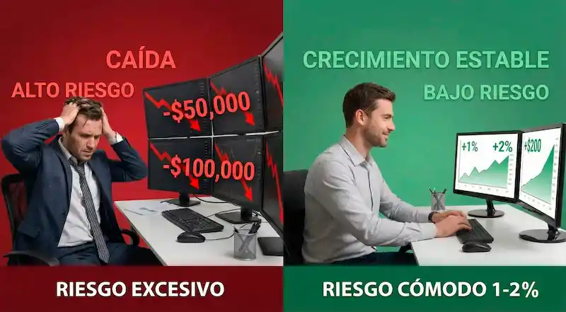 Comparación entre riesgo sobrecargado y riesgo cómodo en trading