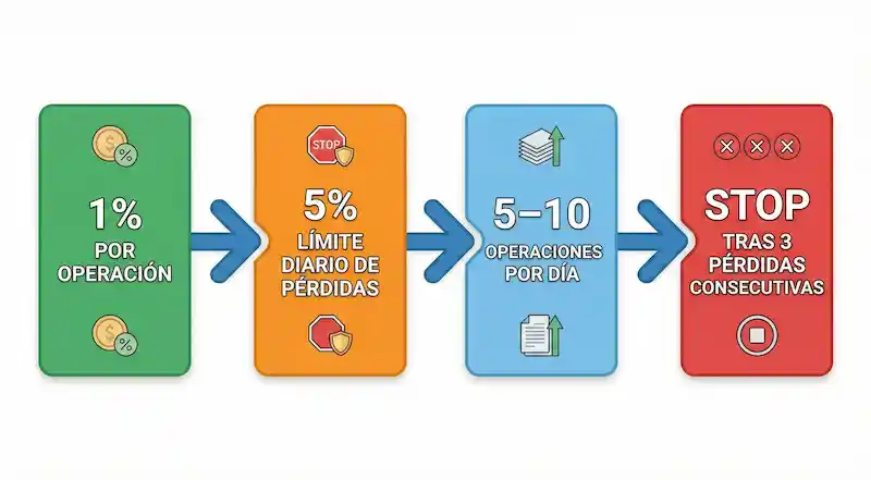 Diagrama de límites: riesgo por operación, caída diaria y número de operaciones