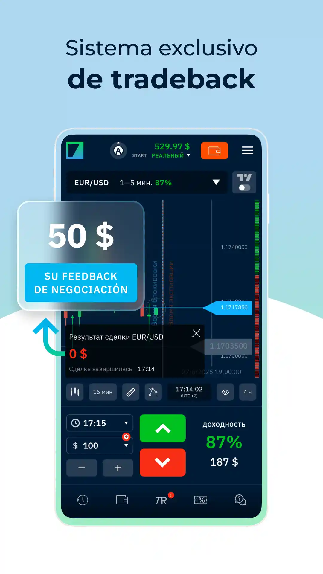 Tradeback en Binarium: historial de operaciones cerradas y estadísticas de trading