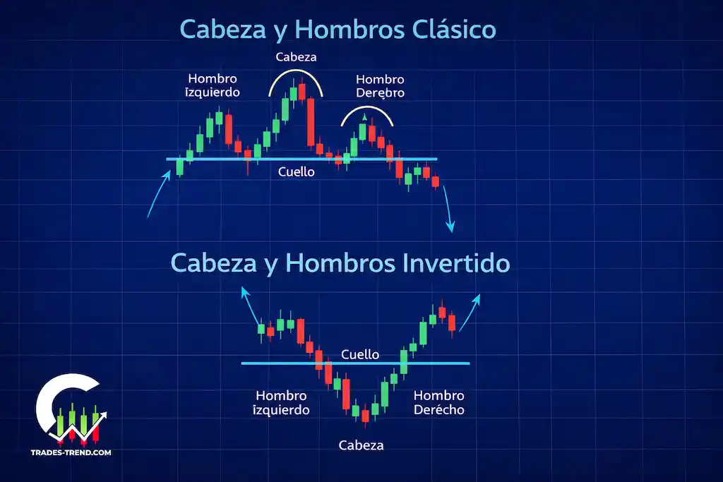 Cabeza y hombros clásico e inverso: ubicación de cabeza, hombros y línea de cuello